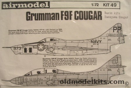 Airmodel 1/72 Grumman F9F Cougar F9F-8T Trainer or F9F-8P Recon Conversions - (F9F8T F9F8P), 49 plastic model kit